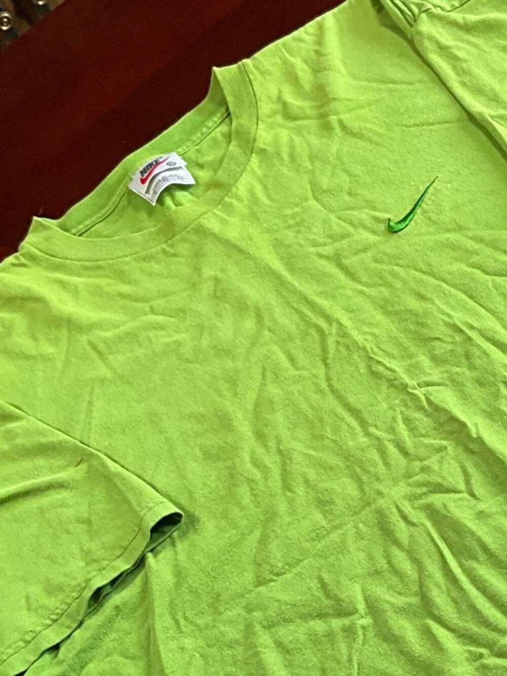 VTG Men Nike MADE IN USA Essential Lime Green Athletic Swoosh Logo Tee (XLarge)